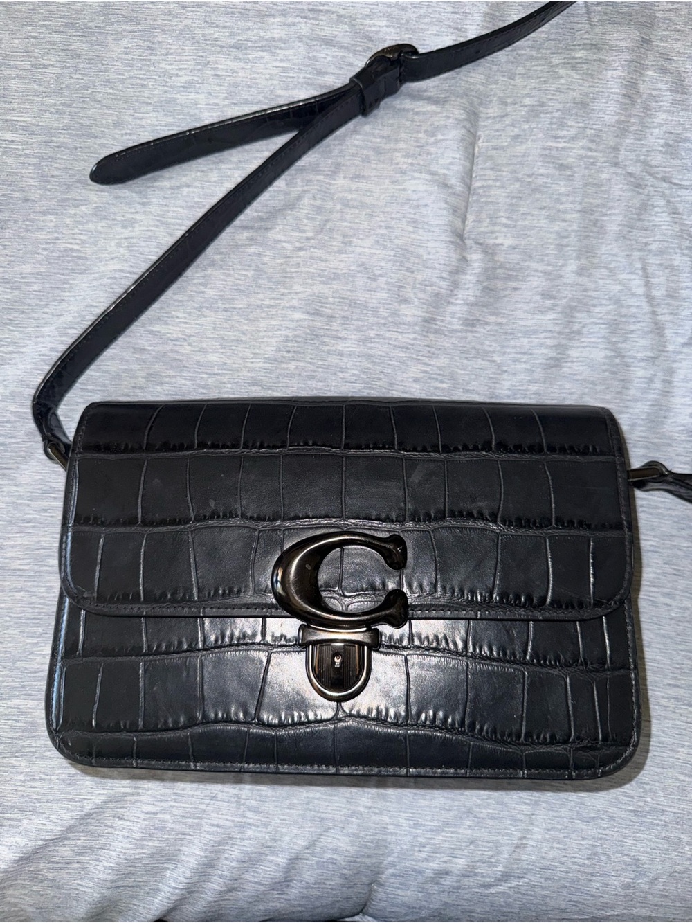 Coach Black Croc-Embossed Leather Crossbody Bag - Picture 11 of 12